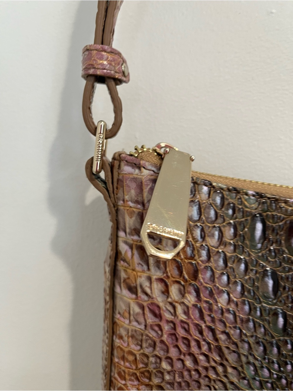 Brahmin Brown & Green Iridescent Croc-Embossed Leather Crossbody Katie‎ Bag - Picture 6 of 14